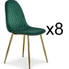 3S. x Home Lot de 8 chaises matelassées Norway Pieds Or et Velours Vert Best