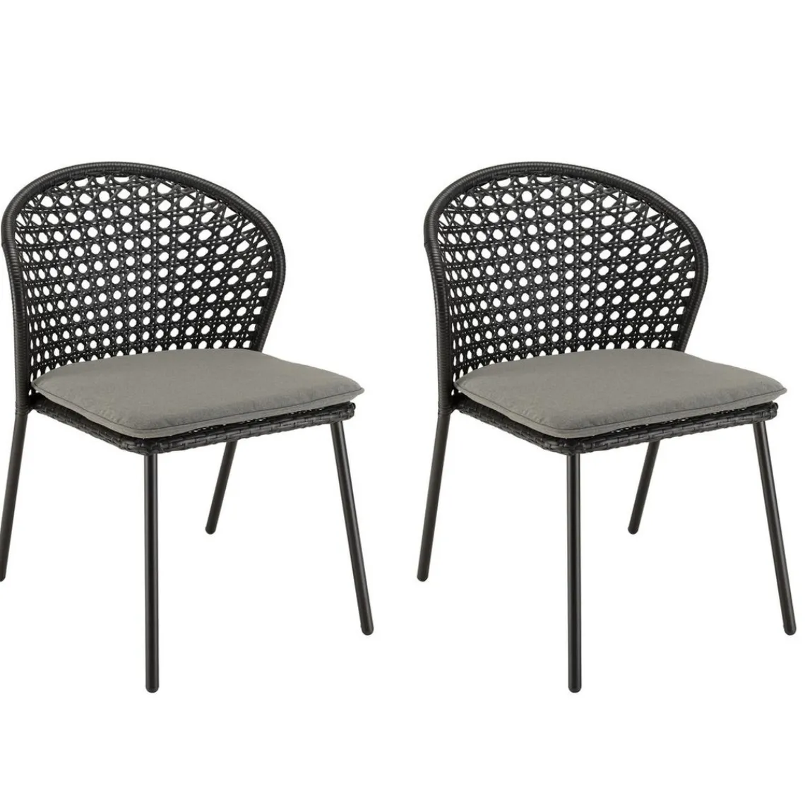 Macabane Lot de 2 chaises rotin synthétique noir dossier arrondi ajouré MALO Outlet