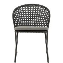 Macabane Lot de 2 chaises rotin synthétique noir dossier arrondi ajouré MALO Outlet