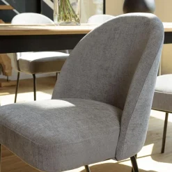 Macabane Lot de 2 chaises tissu couleur lin pieds acier noir ULYSSE Beige Discount