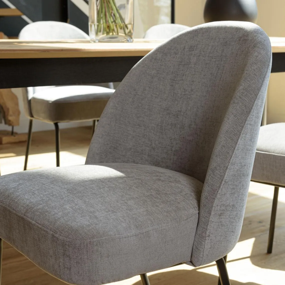 Macabane Lot de 2 chaises tissu couleur lin pieds acier noir ULYSSE Beige Discount