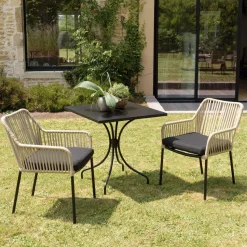 Macabane Lot de 2 fauteuils cordage couleur naturelle coussin assise noir MALO Online