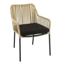 Macabane Lot de 2 fauteuils cordage couleur naturelle coussin assise noir MALO Online
