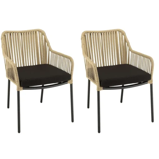 Macabane Lot de 2 fauteuils cordage couleur naturelle coussin assise noir MALO Online