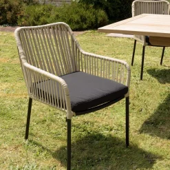 Macabane Lot de 2 fauteuils cordage couleur naturelle coussin assise noir MALO Online