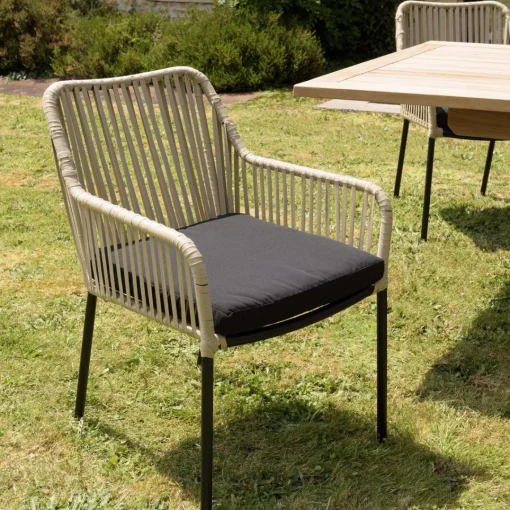 Macabane Lot de 2 fauteuils cordage couleur naturelle coussin assise noir MALO Online