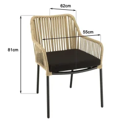 Macabane Lot de 2 fauteuils cordage couleur naturelle coussin assise noir MALO Online