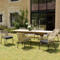 Macabane Lot de 2 fauteuils cordage couleur naturelle coussin assise noir MALO Online
