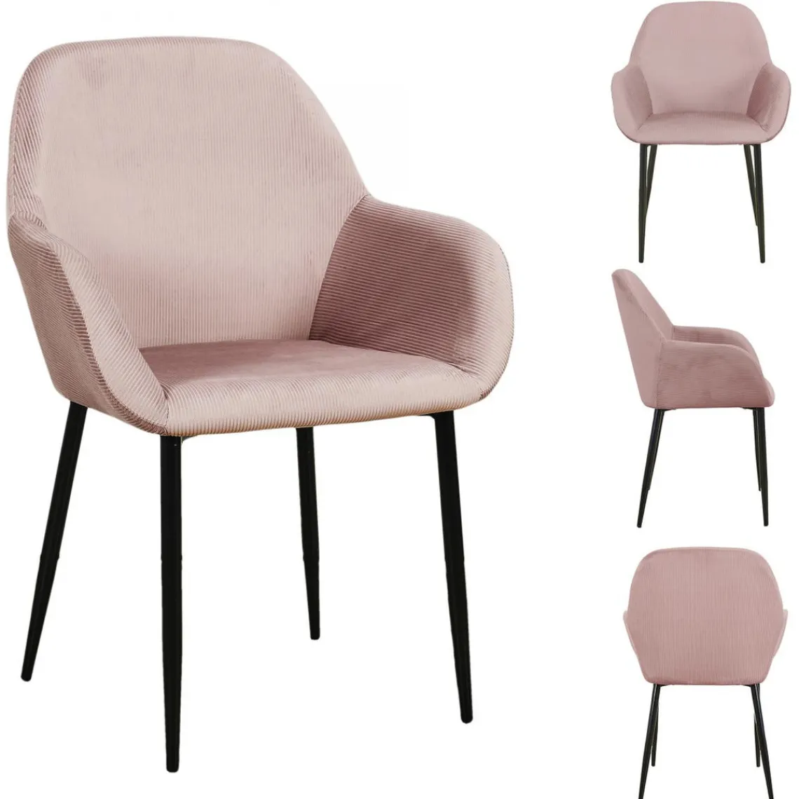 3S. x Home Lot de 2 Fauteuils GIULIA Rose Velours Côtelé Rose clair Sale