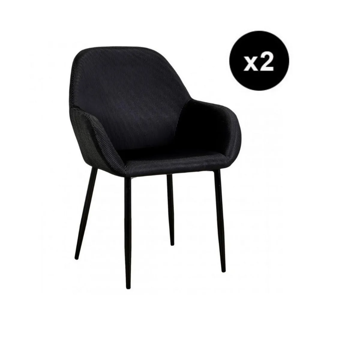 3S. x Home Lot de 2 Fauteuils GIULIA Velours Côtelé Noir Best
