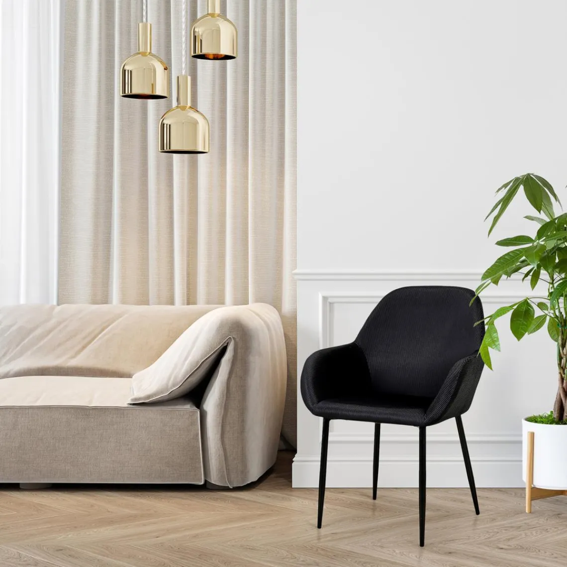 3S. x Home Lot de 2 Fauteuils GIULIA Velours Côtelé Noir Best