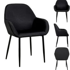 3S. x Home Lot de 2 Fauteuils GIULIA Velours Côtelé Noir Best