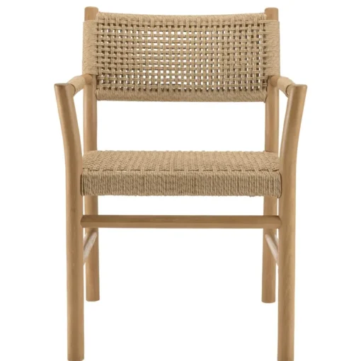 Macabane Lot de 2 fauteuils jardin accoudoirs teck rotin synthétique beige VALERIA