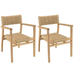 Macabane Lot de 2 fauteuils jardin teck rotin synthétique motif losange VALERIA