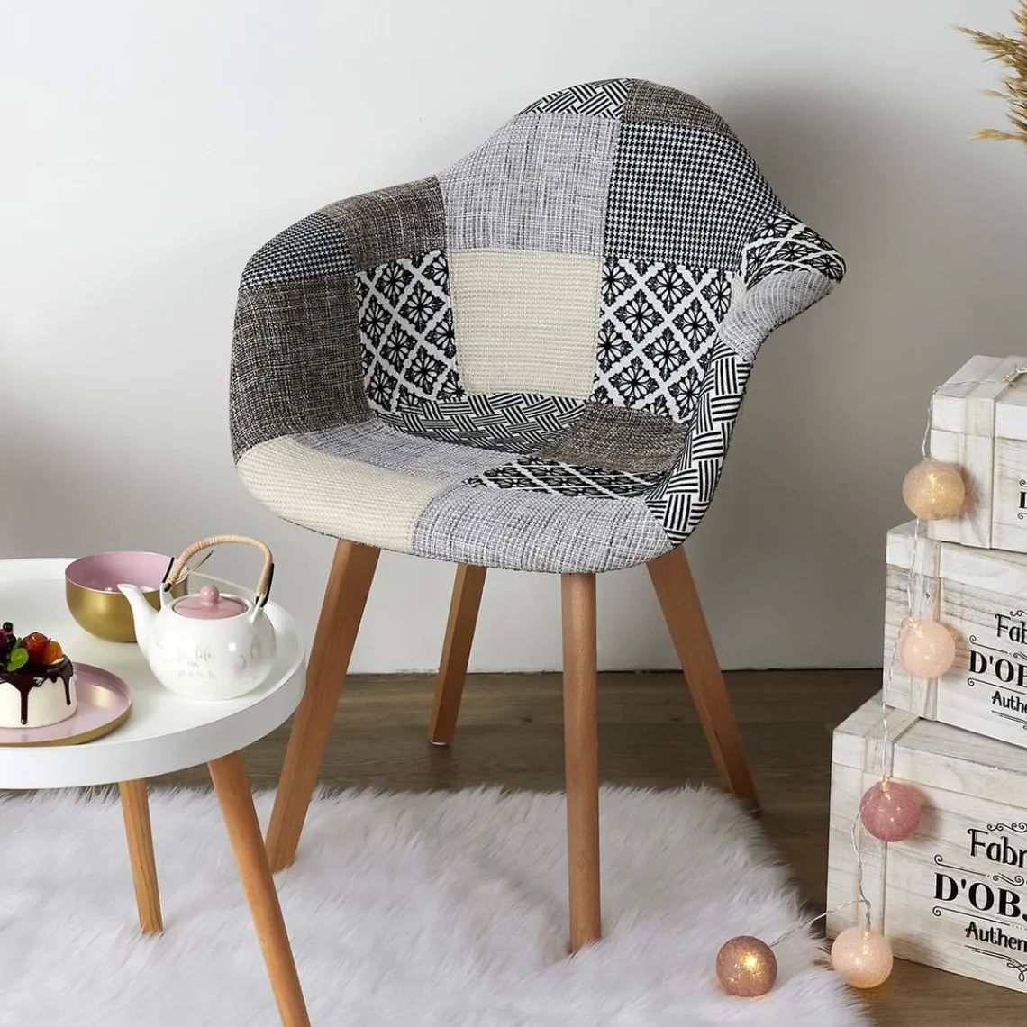 3S. x Home Lot de 2 Fauteuils Patchwork Gris Outlet
