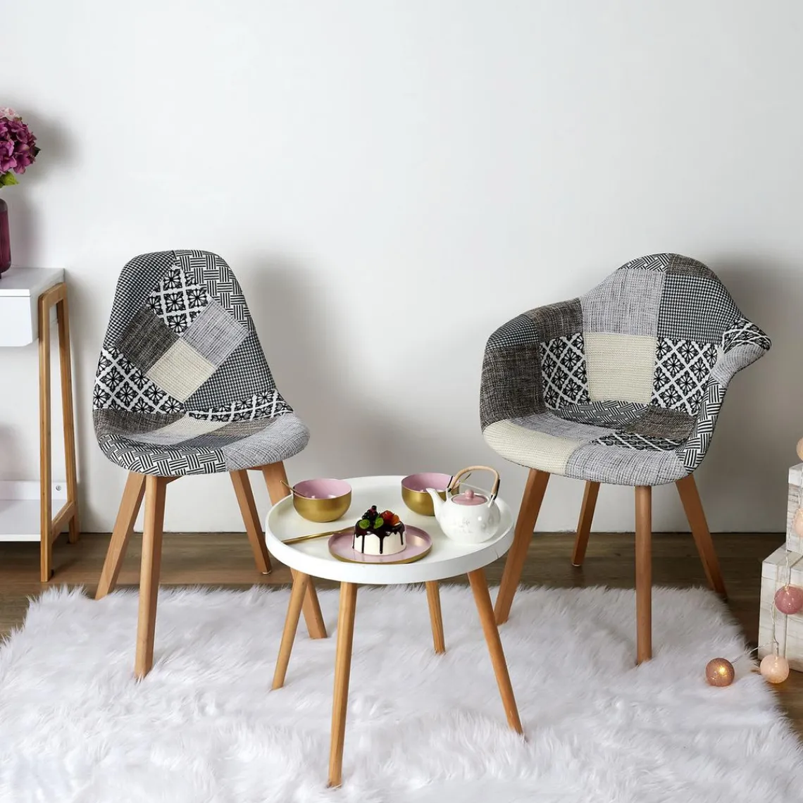 3S. x Home Lot de 2 Fauteuils Patchwork Gris Outlet