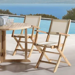 Macabane Lot de 2 fauteuils pliants textilène couleur beige Discount