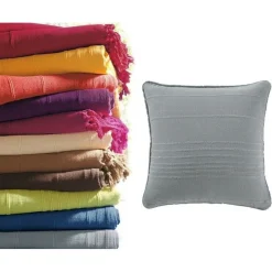 Becquet Lot de 2 housses coussin uni en coton - Gris New