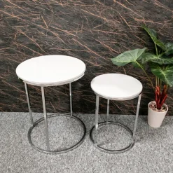 3S. x Home Lot de 2 tables d'appoint blanc chromé Outlet