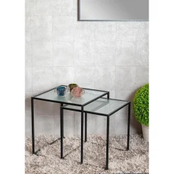3S. x Home Lot de 2 tables d'appoint plateau verre trempé Online