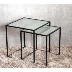 3S. x Home Lot de 2 tables d'appoint plateau verre trempé Online