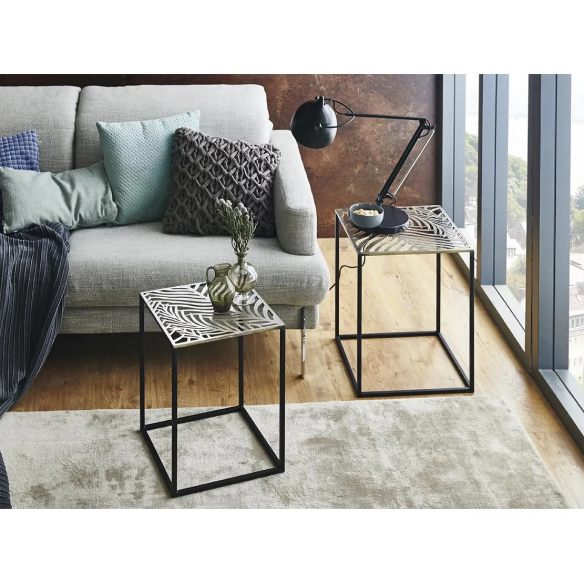 3S. x Home lot de 2 tables d'appoint plateau carré avec structure en tube d'acier Outlet