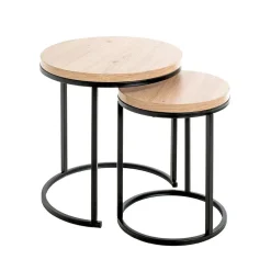 3S. x Home Lot de 2 tables d'appoint ronde plateau en décor chène New