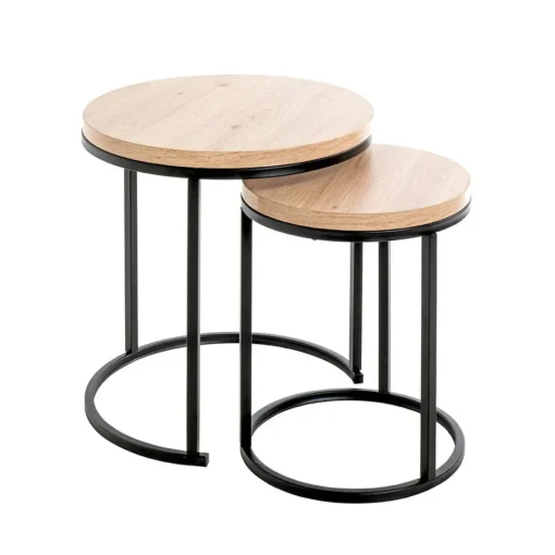 3S. x Home Lot de 2 tables d'appoint ronde plateau en décor chène New