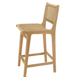 Macabane Lot de 2 tabourets bar de jardin teck rotin synthétique beige VALERIA