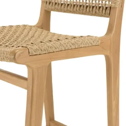 Macabane Lot de 2 tabourets bar de jardin teck rotin synthétique beige VALERIA