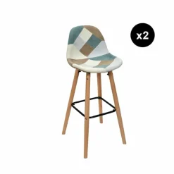 3S. x Home Lot de 2 Tabourets De Bar Patchwork Clair Bleu Sale