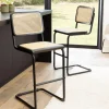 Macabane Lot de 2 tabourets d'ilot bois noir rotin naturel pieds métal PIERRE Sale