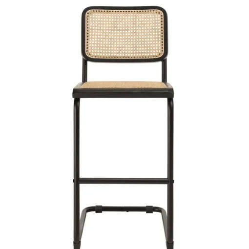 Macabane Lot de 2 tabourets d'ilot bois noir rotin naturel pieds métal PIERRE Sale