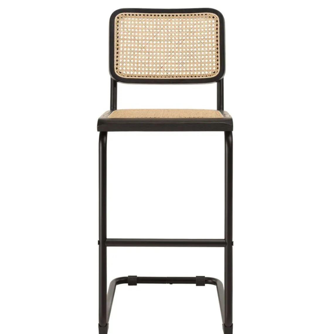 Macabane Lot de 2 tabourets d'ilot bois noir rotin naturel pieds métal PIERRE Sale