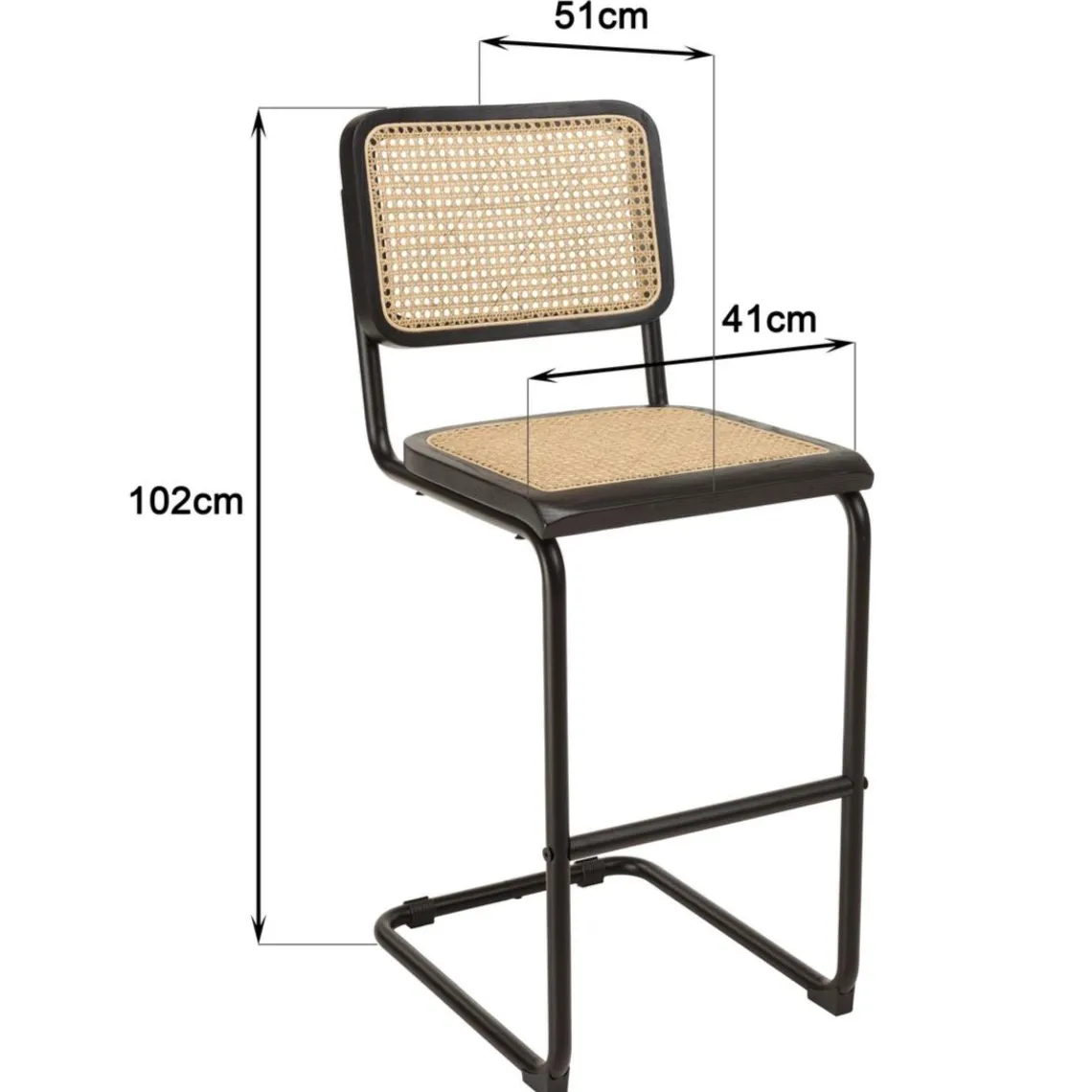 Macabane Lot de 2 tabourets d'ilot bois noir rotin naturel pieds métal PIERRE Sale