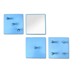 3S. x Home lot de patères murales métal époxy bleu et miroir
