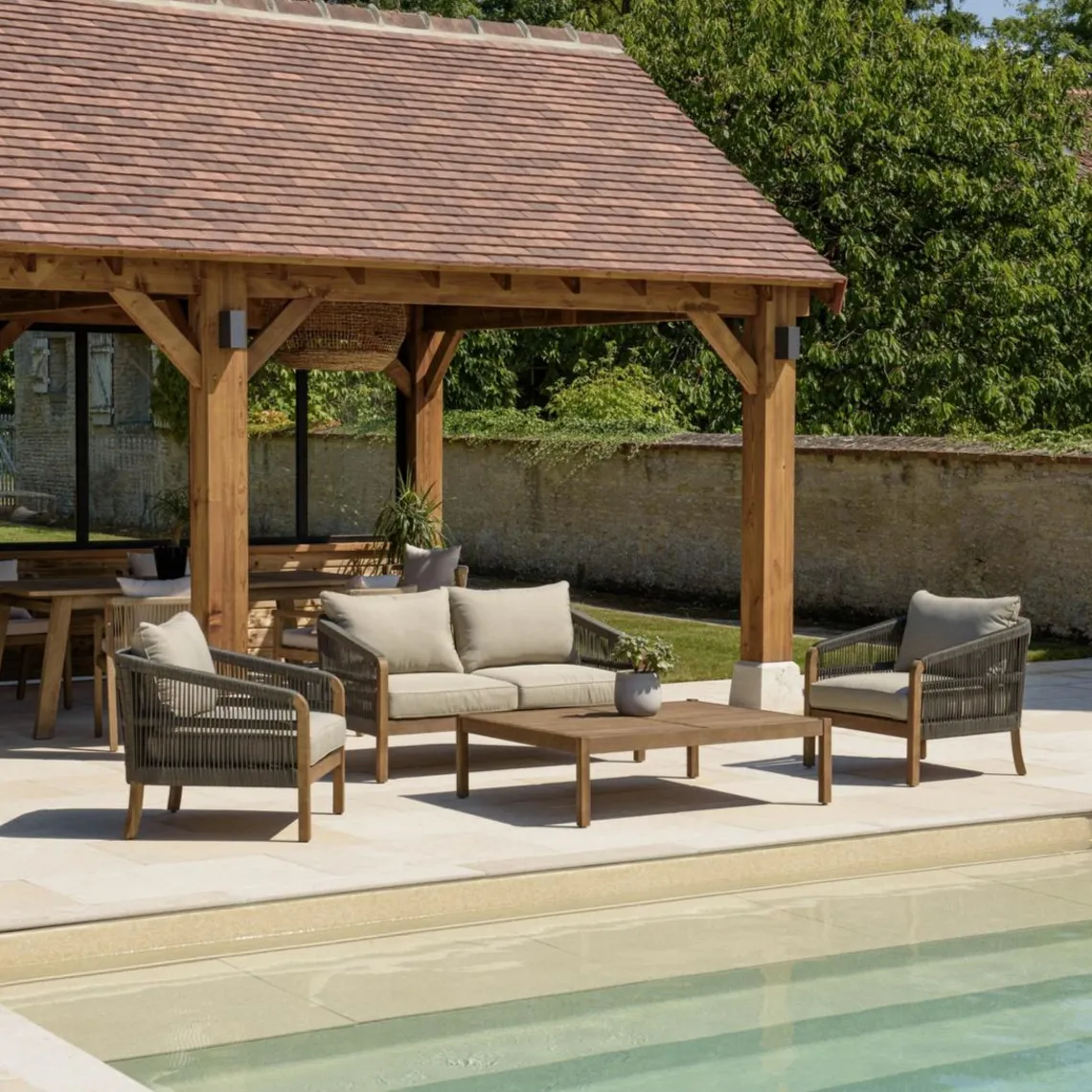 Macabane Lot n°2 Salon de jardin acacia vert sapin CELESTIN Best