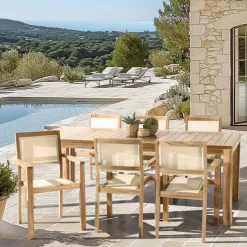 Macabane Lot n°168 Salon de jardin en teck et textilène 8/10 personnes Outlet