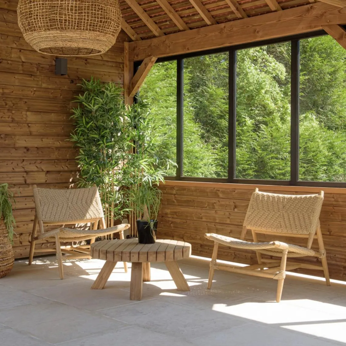 Macabane Lot n°35 Salon de jardin teck recyclé rotin synthétique 2 personnes VALERIA Outlet