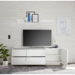 3S. x Home Lowboard 2 tiroirs1 porte blanc laqué brilliant Clearance