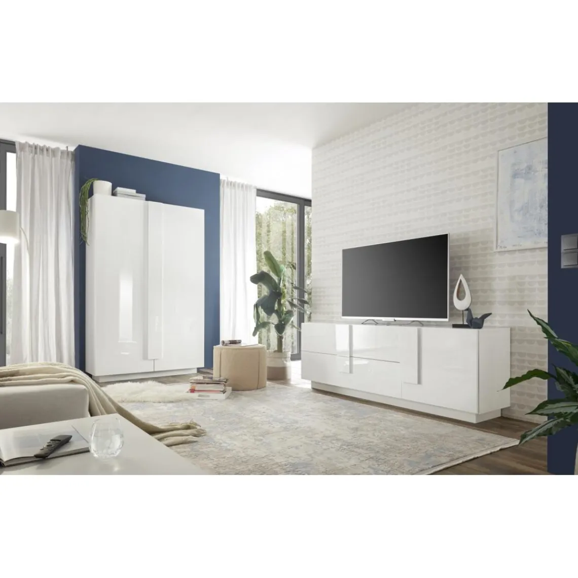 3S. x Home Lowboard 2 tiroirs1 porte blanc laqué brilliant Clearance