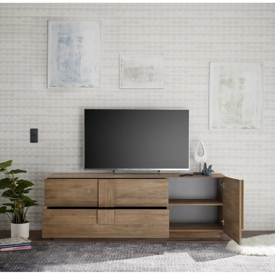 3S. x Home Lowboard 2 tiroirs1 porte en panneaux de particules New