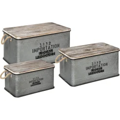 3S. x Home Malle Métal Bois Zinc x 3 New