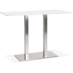 ALTEREGO Mange-debout design 'DENVER BAR' blanc avec pied en métal brossé New
