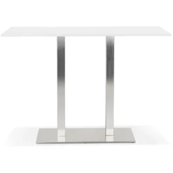 ALTEREGO Mange-debout design 'DENVER BAR' blanc avec pied en métal brossé New