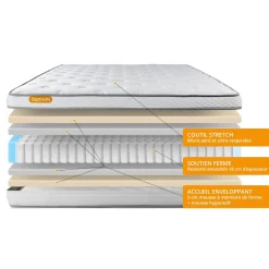 Septnuits Matelas double sommiers Luxe Ressorts memoire de forme 5 zones de confort MAXI epaisseur