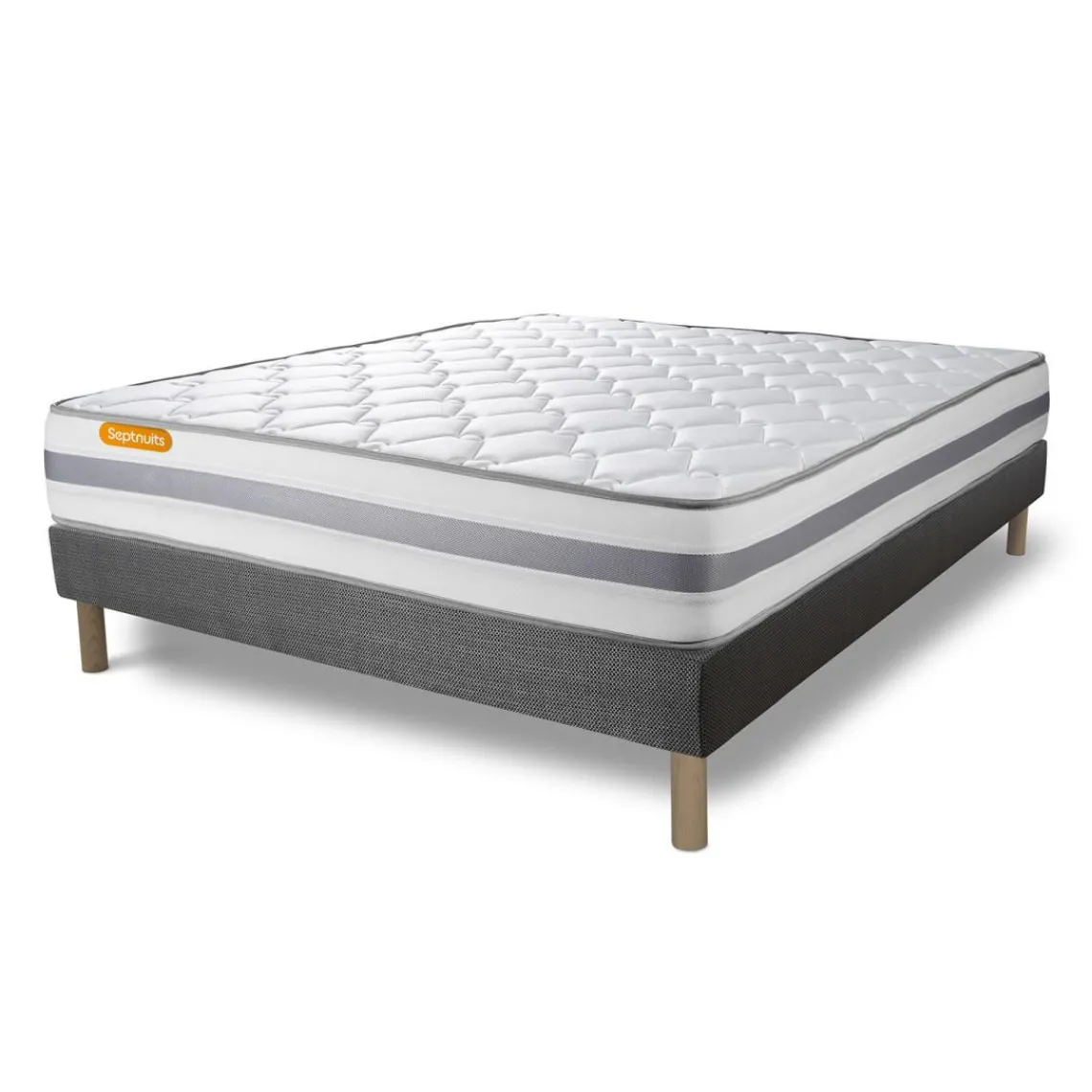 Septnuits Matelas sommier gris Memo Spring Ressorts ensaches 3 zones de confort MAXI epaisseur Sale