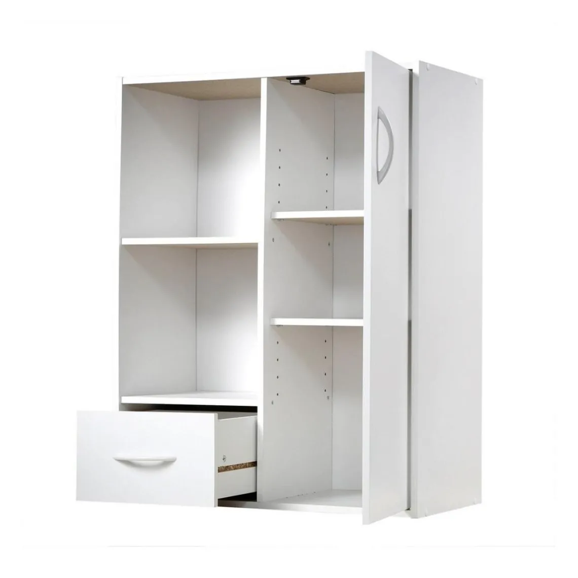 Calicosy Meuble à 4 cases avec 1 porte et 1 tiroir en bois blanc Sale