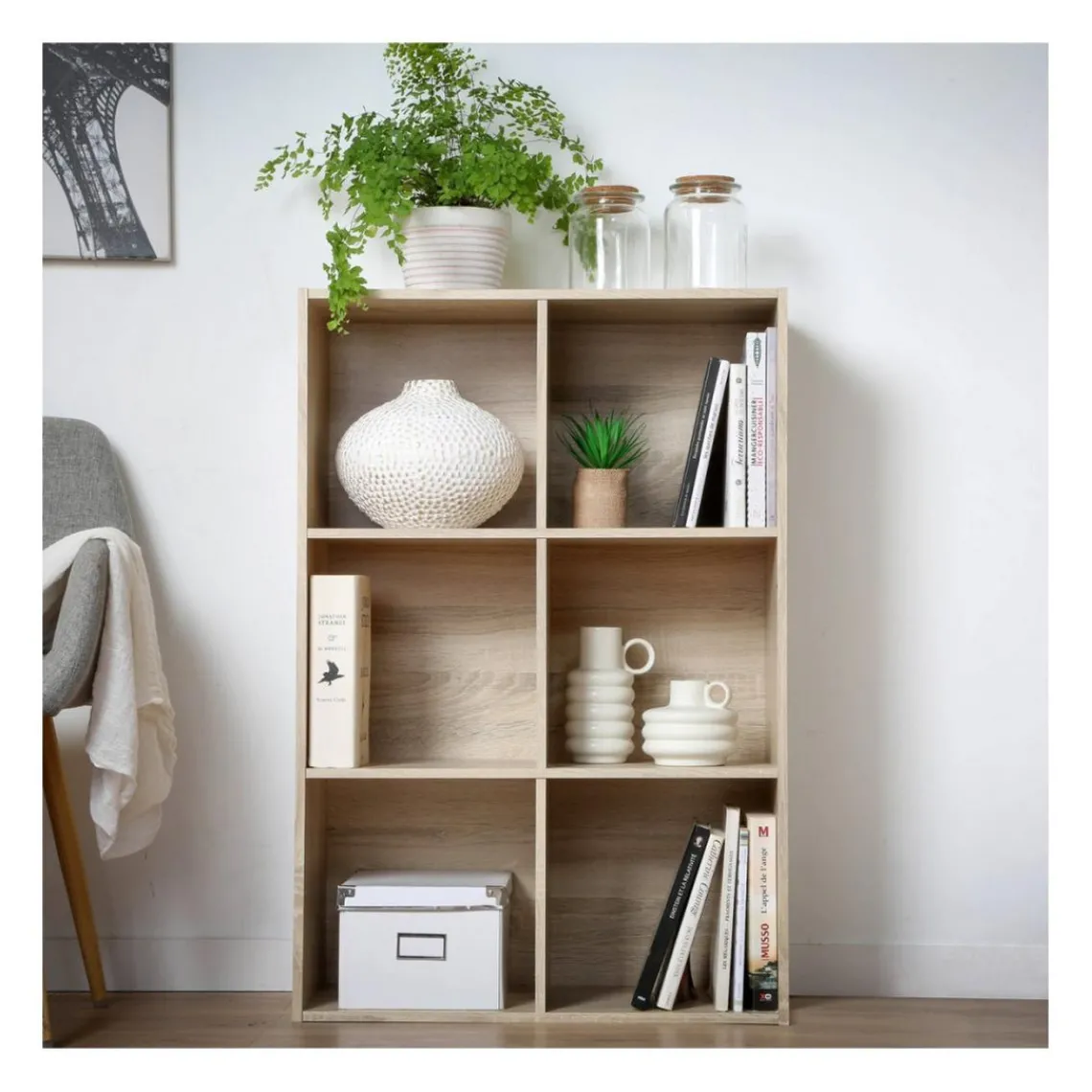 Calicosy Meuble à 6 cases en bois Beige