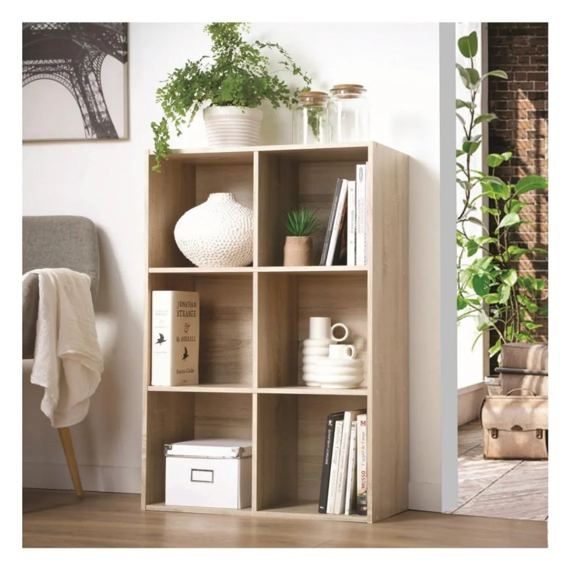 Calicosy Meuble à 6 cases en bois Beige